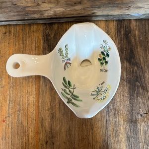 Gravy Boat / Separator Our Own Import Japan Ceramic Herb Theme White & Pink 6.5"